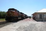 BNSF 5230  2Sep2012  Riding the Rear on a SBer Through the Station 